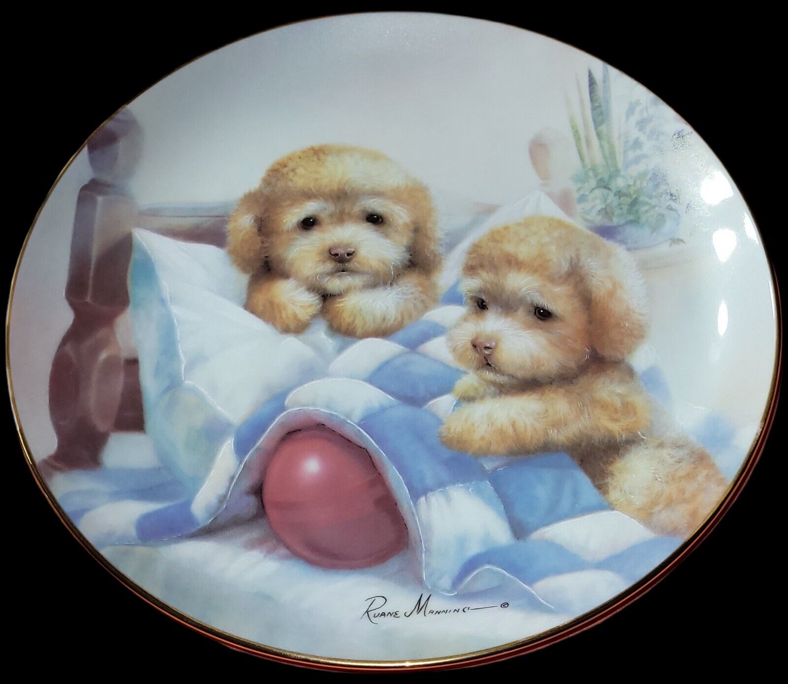 1989 Bedtime Fun From Puppy Pals 8-1/8 Inch Danbury Mint Collector Plate