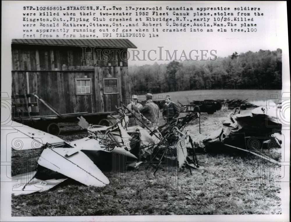 1958 Press Photo Canadian apprentice soldiers were killed after the plane crashe