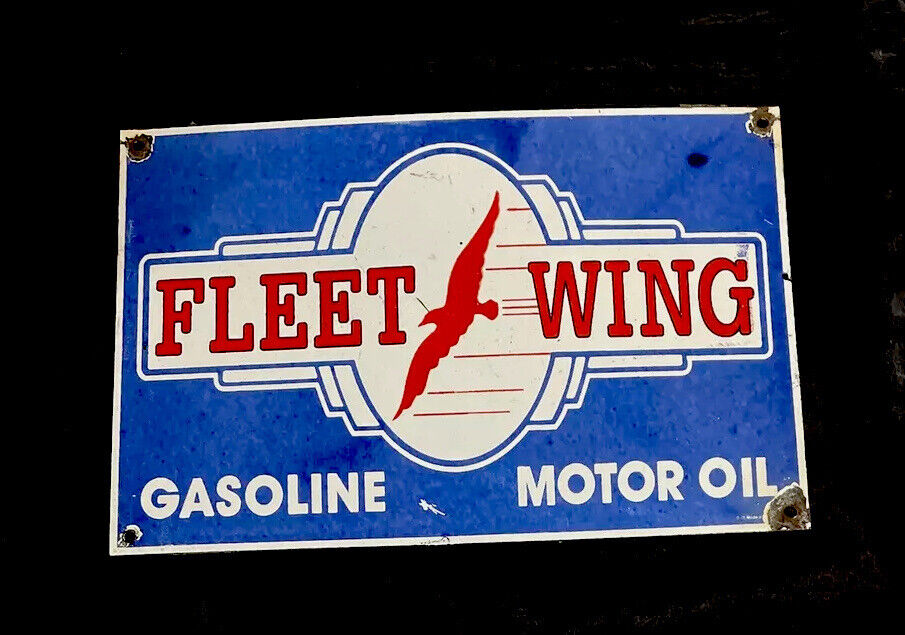 VINTAGE FLEET WING 12” PORCELAIN SIGN CAR GAS OIL TRUCK GASOLINE