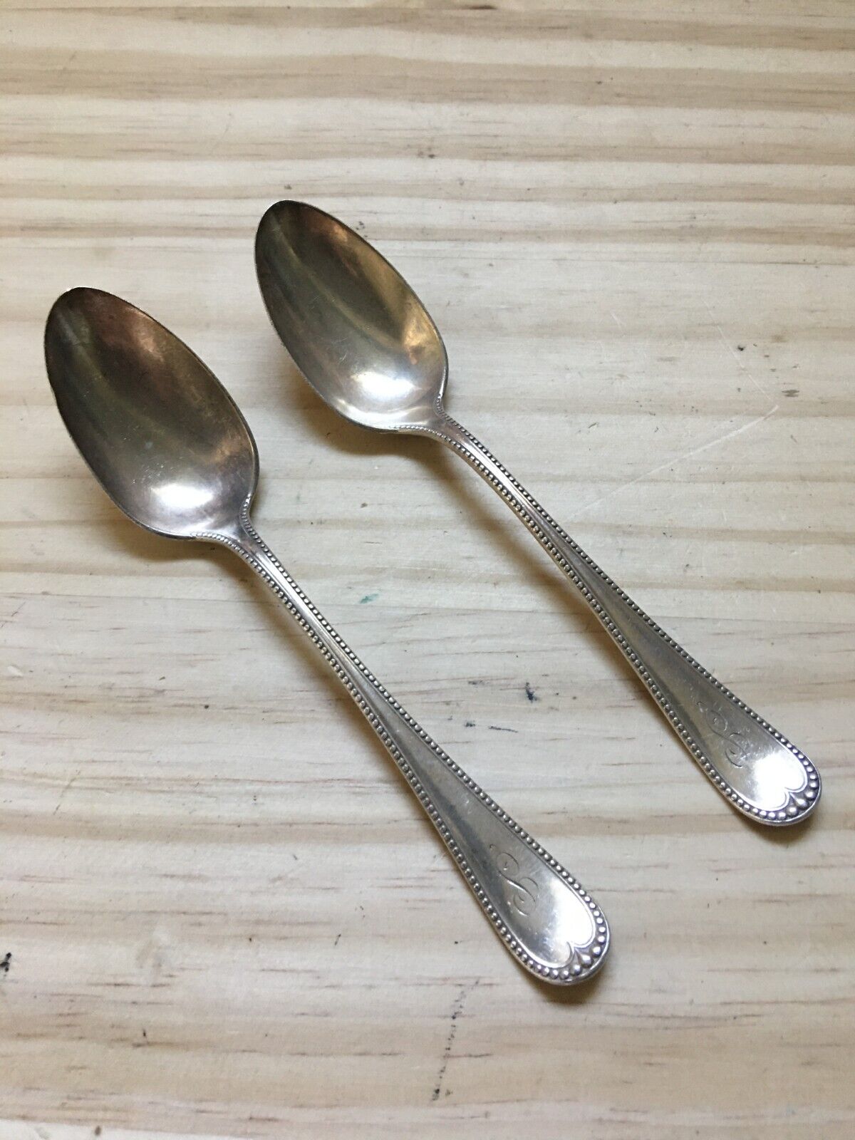 Pair of Vintage/Antique UK Sterling Silver Spoons w/ Lion & Anchor marks 6\