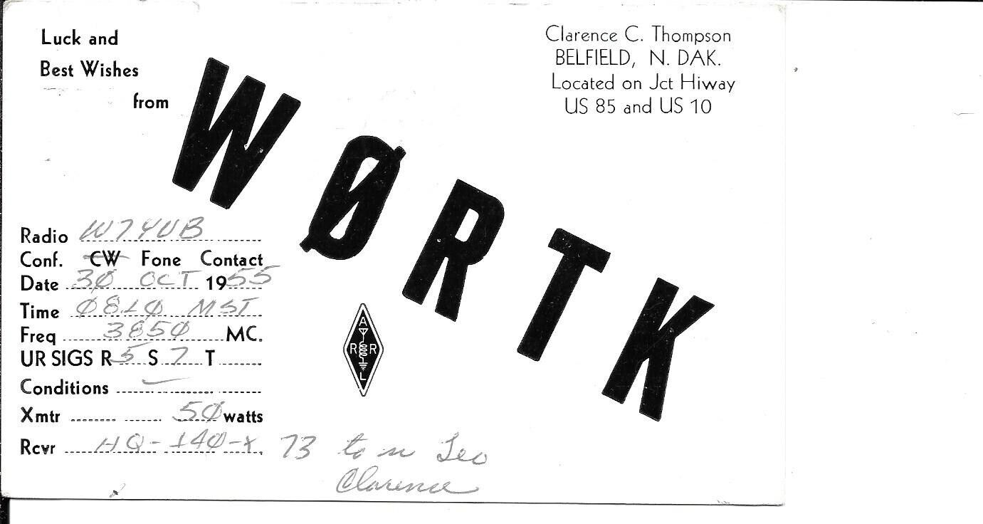 QSL 1955 Belfield North Dakota    radio card