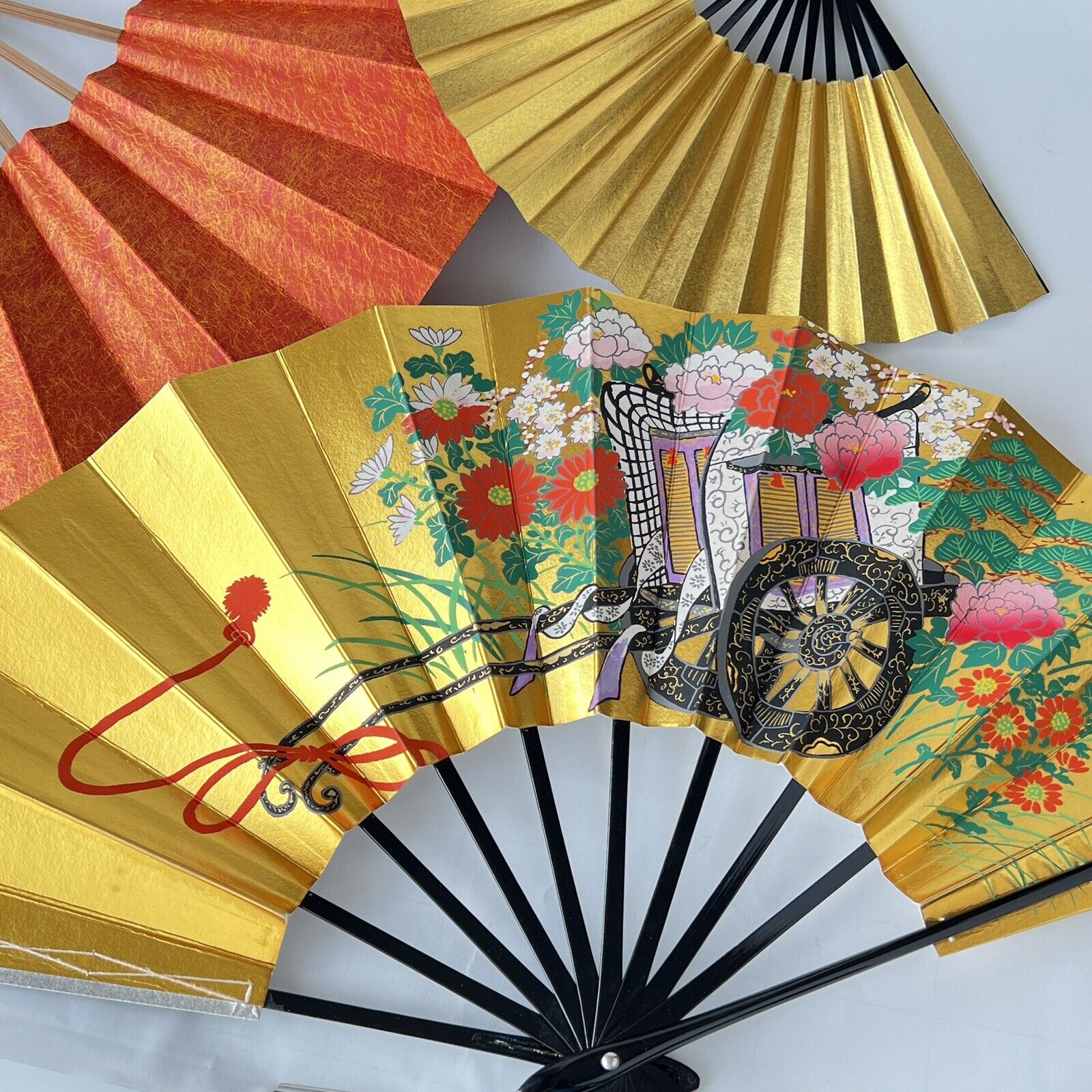 SET Assorted Vintage Japanese Craft Hand Folding Fans bamboo wood GEISHA SENSU
