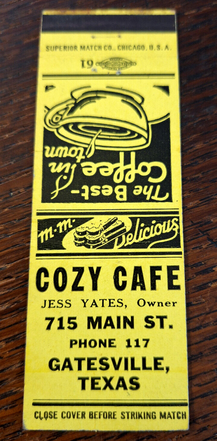 Vintage Matchbook: Cozy Cafe, Gatesville, TX
