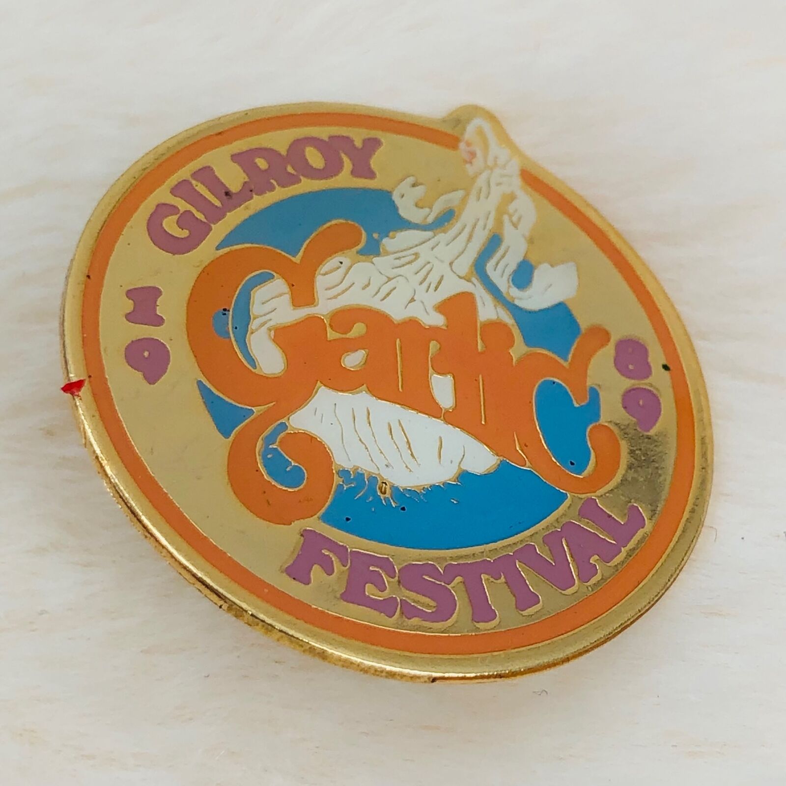 Vtg 1989 Gilroy California Garlic Festival Souvenir Enamel Lapel Pin