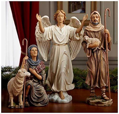 Nativity Shepherds and Angel for Three Kings Gifts 10 inch Christmas Nativity