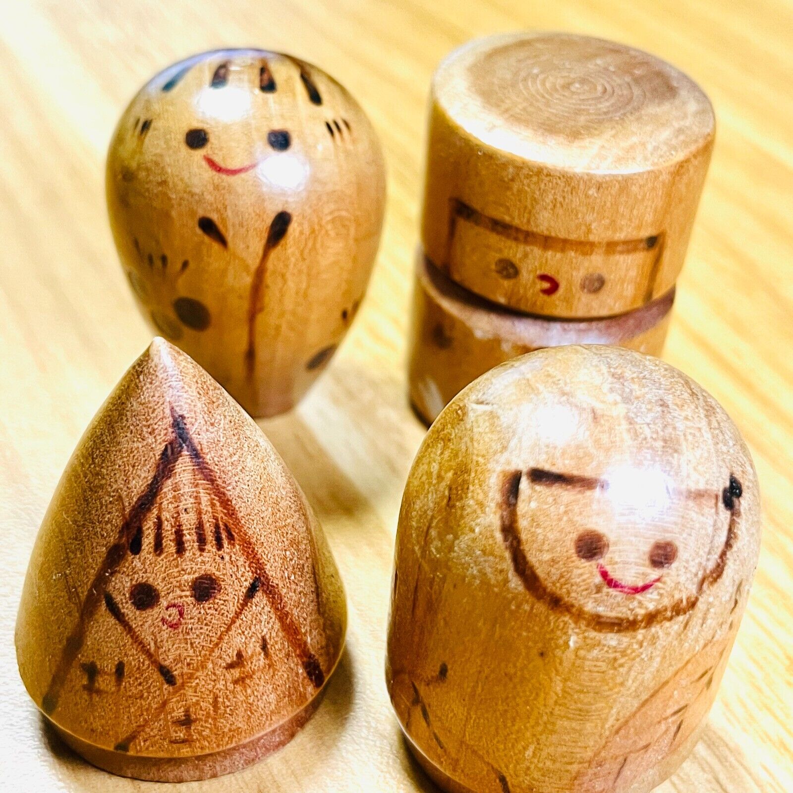 Set of 4 Children's Wooden Kokeshi Dolls Vintage Figurine Traditional Craft 1970
