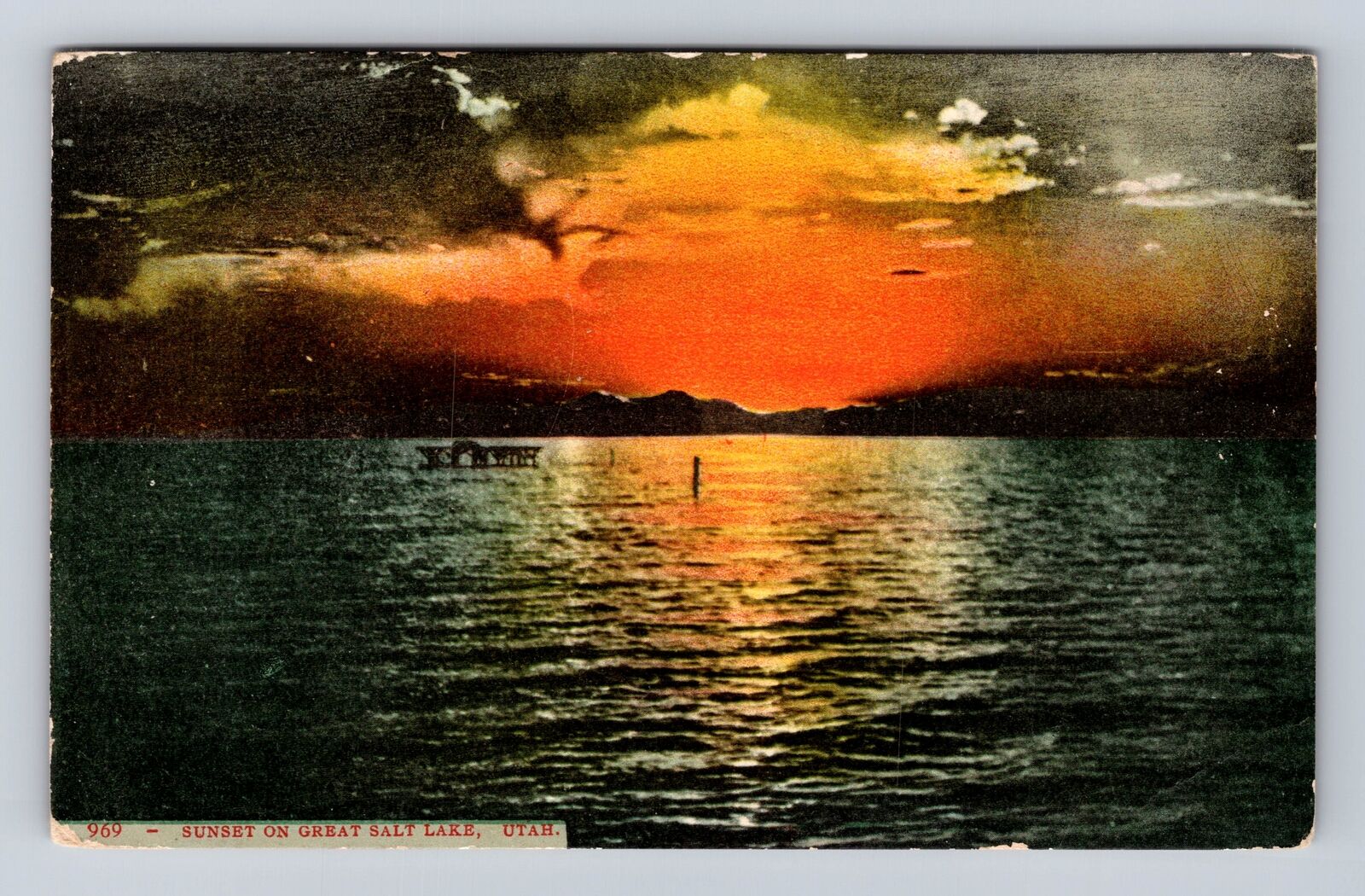 Great Salt Lake UT-Utah, Sunset, Antique, Vintage Souvenir Postcard