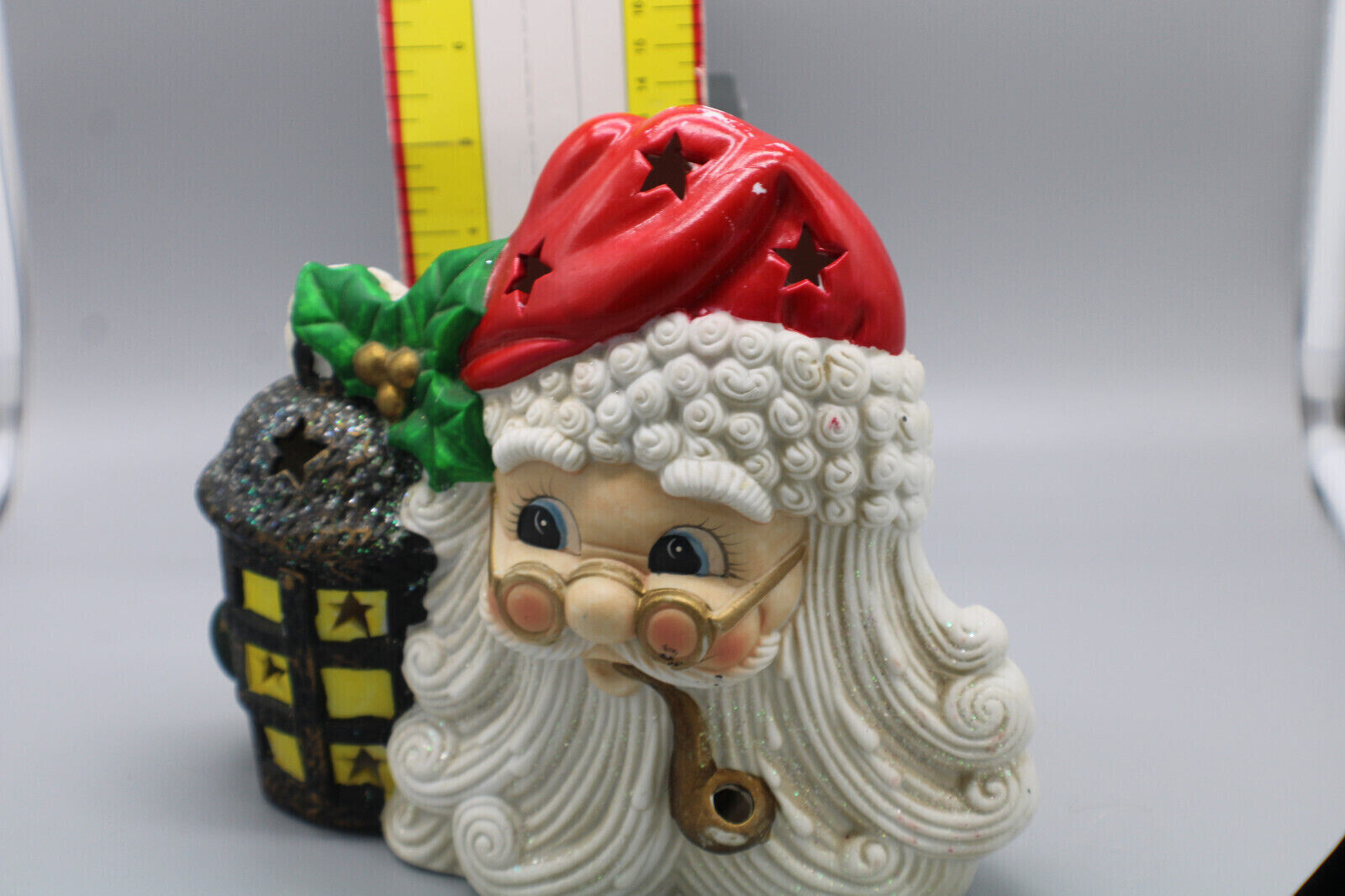 Vintage Handpainted Ceramic Santa With Lantern and Pipe
