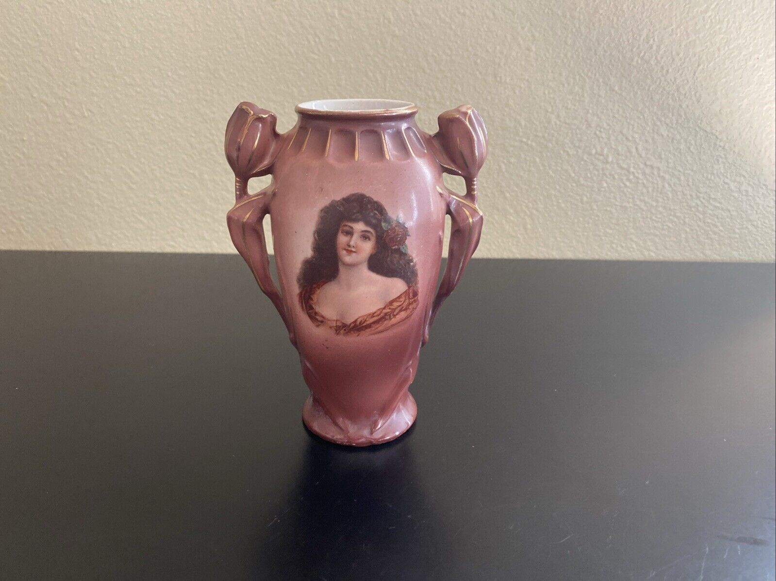 Vintage Victorian Beautiful Woman Portrait Vase with Handles
