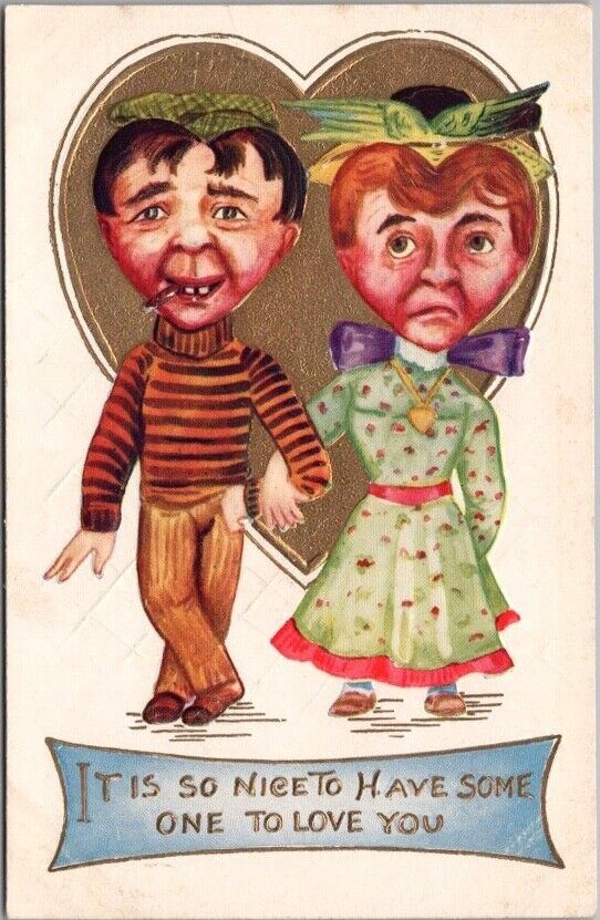 1910 Heart-Heads Love Comic Postcard \