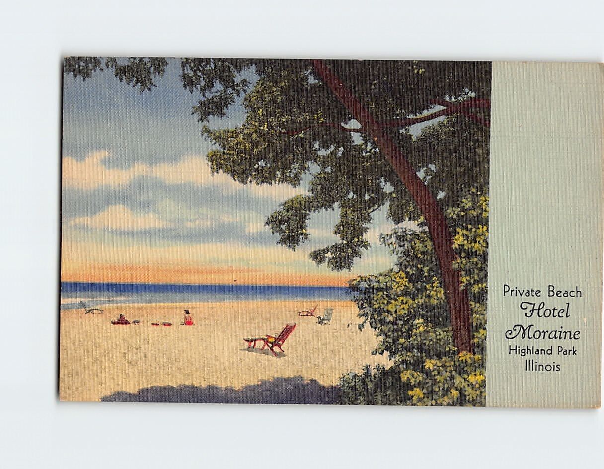 Postcard Private Beach, Hotel Moraine, Highland Park, Illinois
