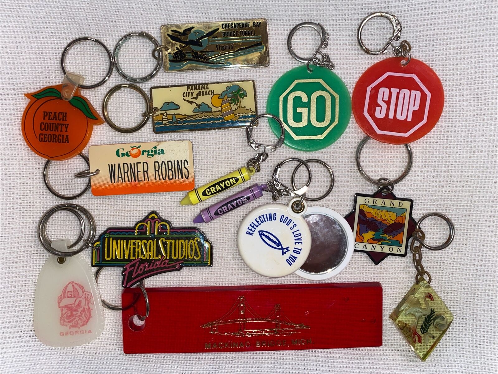 Vintage 80/90s Lot Keychains Novelty Crayons Mirror Stop Go Tourist Locations
