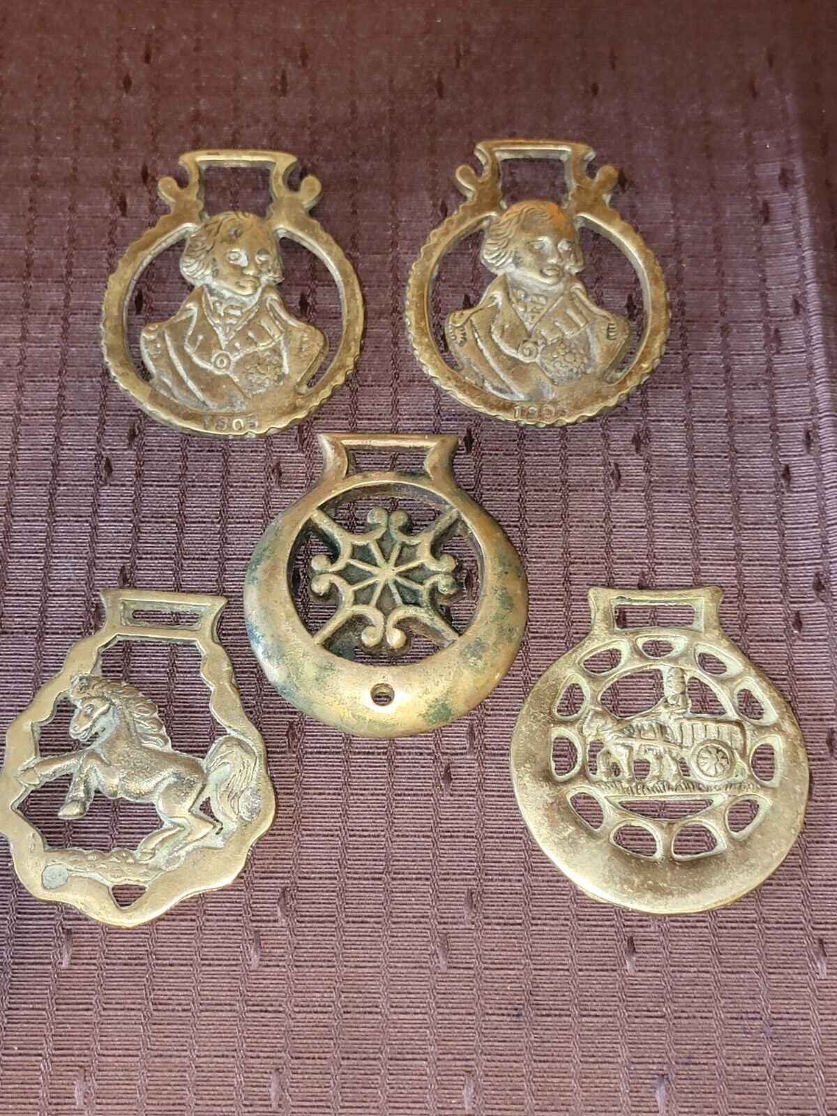 Vintage Brass Horse Harness Medallions Decorations Lot Of 5