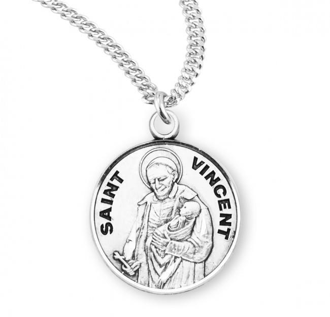 Elegant Patron Saint Vincent Round Sterling Silver Medal Size 0.9in x 0.7in