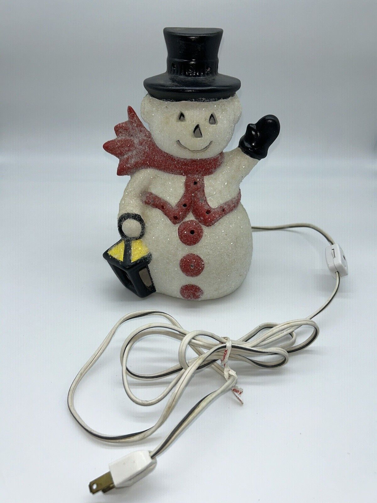 Vintage Christmas Ceramic Light Up Snowman Figure Statue W/ Cord 9” Works