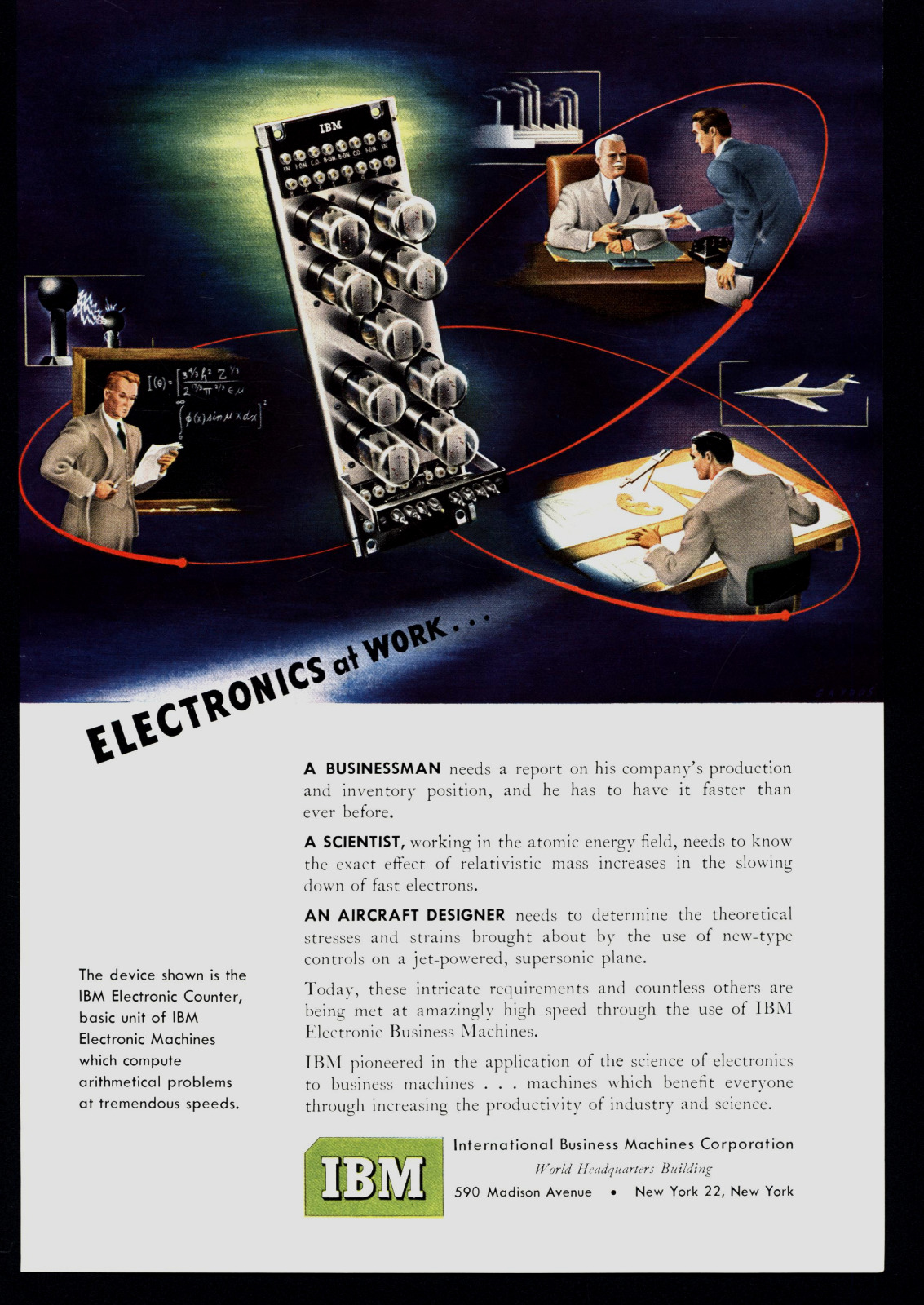 1950 IBM ATOMIC ENERGY FIELD AIRCRAFT DESIGNER SCIENTIST VINTAGE PRINT AD