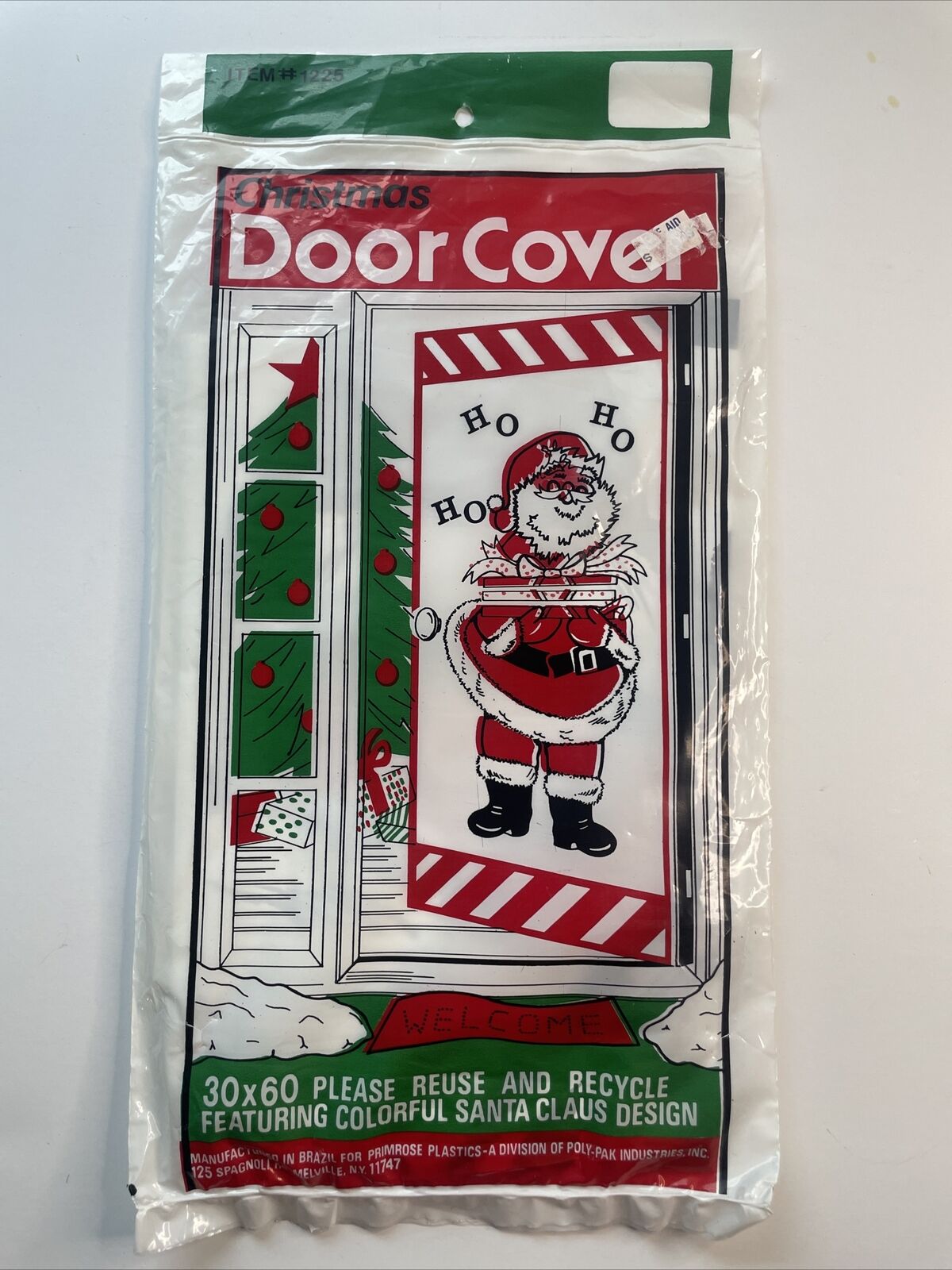 Vintage Santa Christmas Plastic Door Panel  Cover 36” X 60” New Old Stock Ho Ho