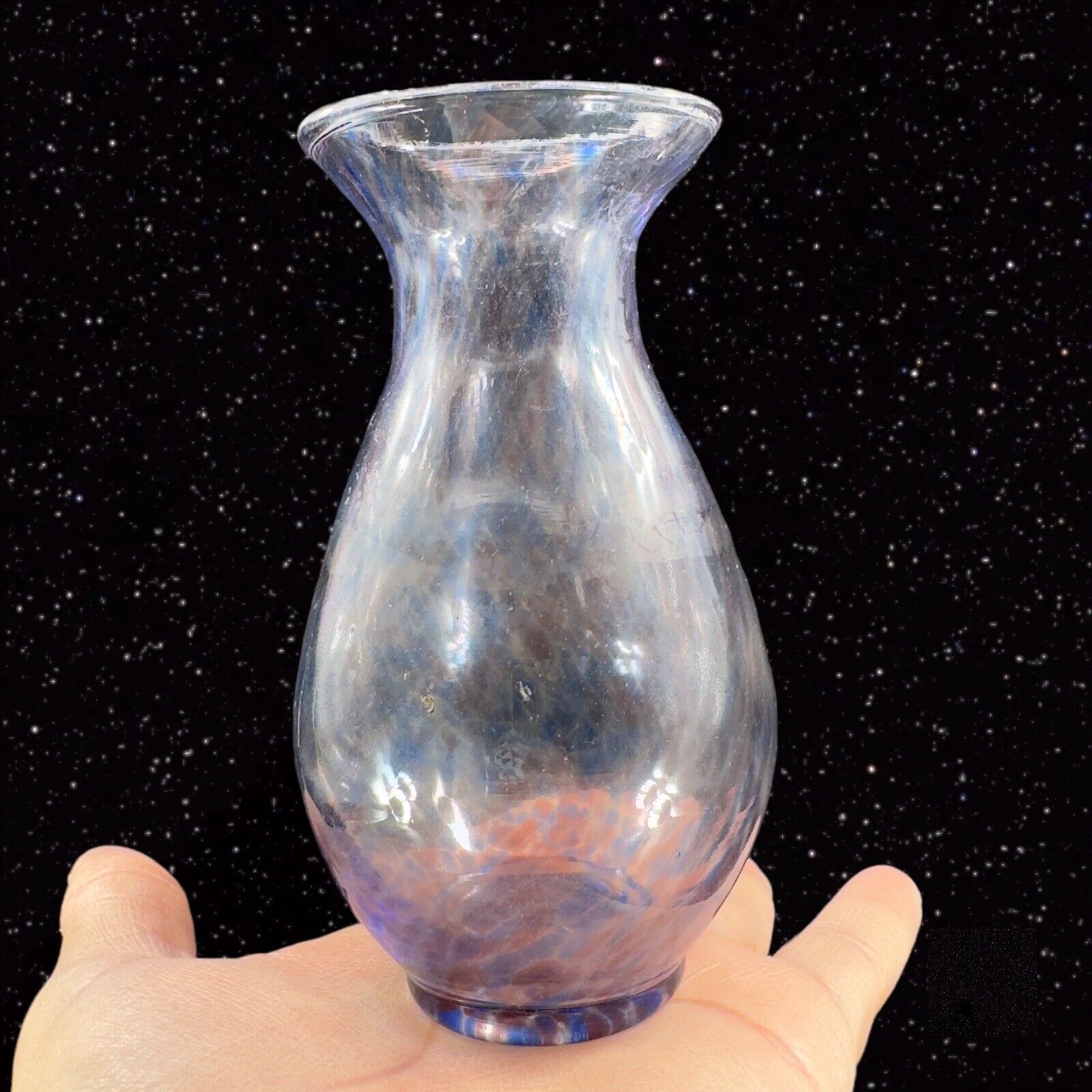 Multicolor Transparent Art Glass Vase With Small Bubbles On Top Edge Glass Vase