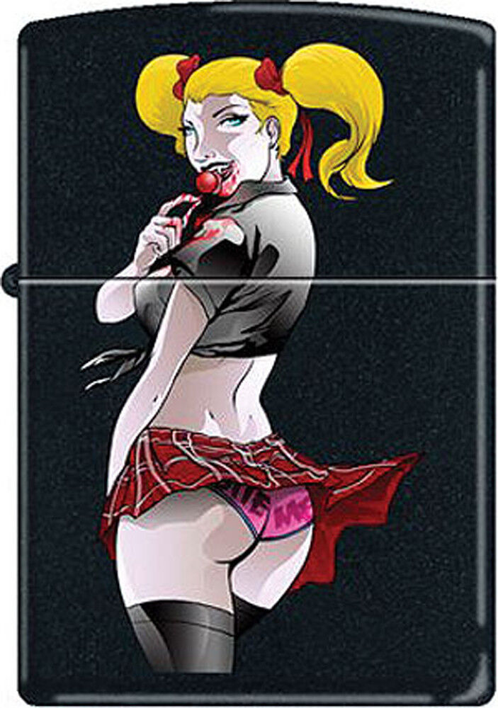 Naughty Lollypop Girl Sexy Lady Black Matte Pin Up Zippo Lighter 
