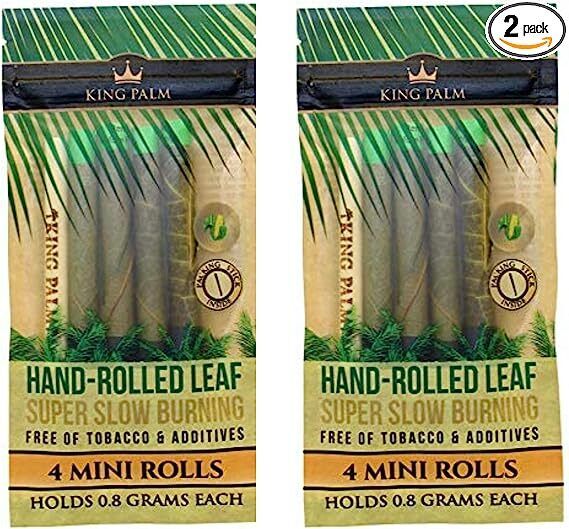 King Palm | Mini | Natural | Prerolled Palm Leafs | 2 Packs of 4 Each = 8 Rolls
