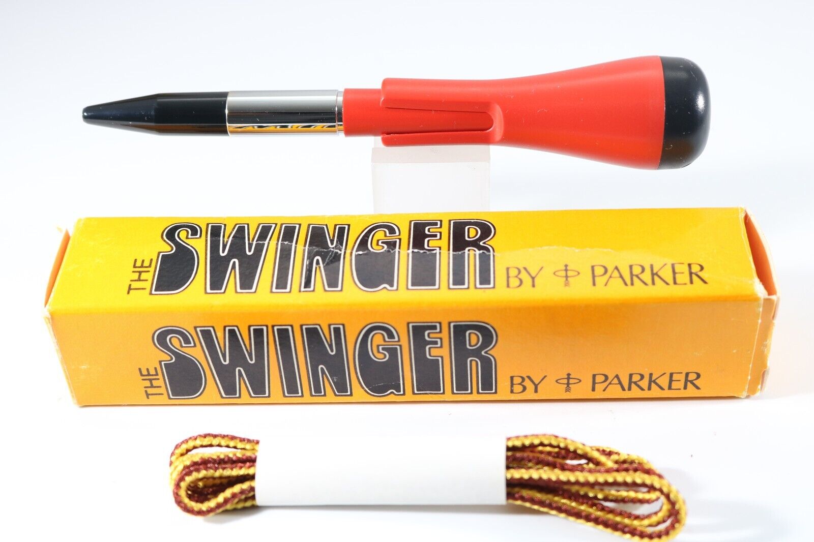 Vintage Parker Swinger Red Ballpoint Pen (Original Cord & Case)