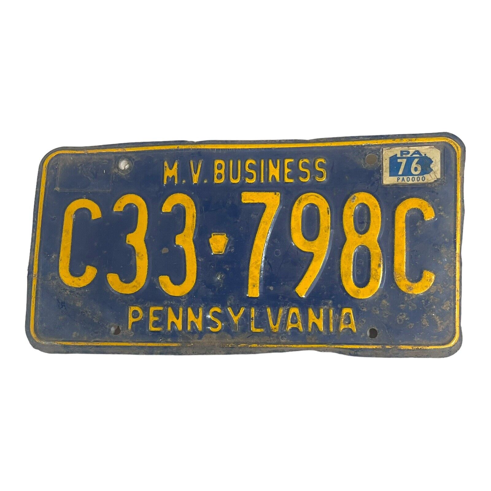 1976 Pennsylvania license plate tag M.V. Business C33-798C Man Cave Distressed