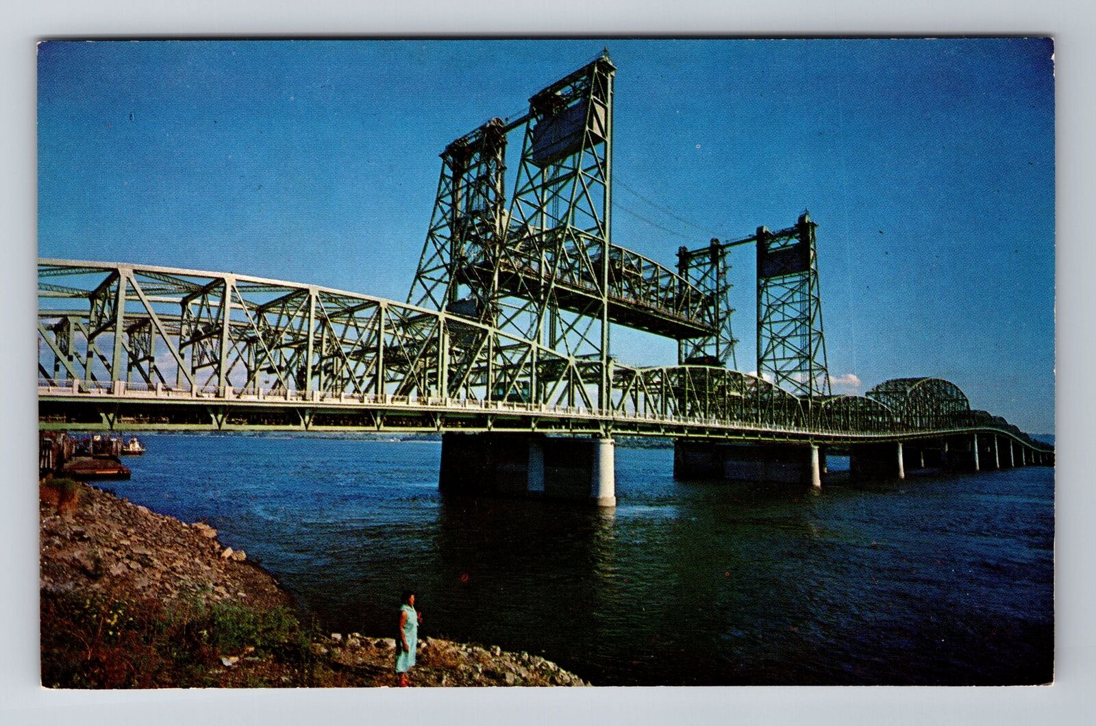 Portland OR-Oregon, Interstate Bridge, Columbia River, Antique Vintage Postcard