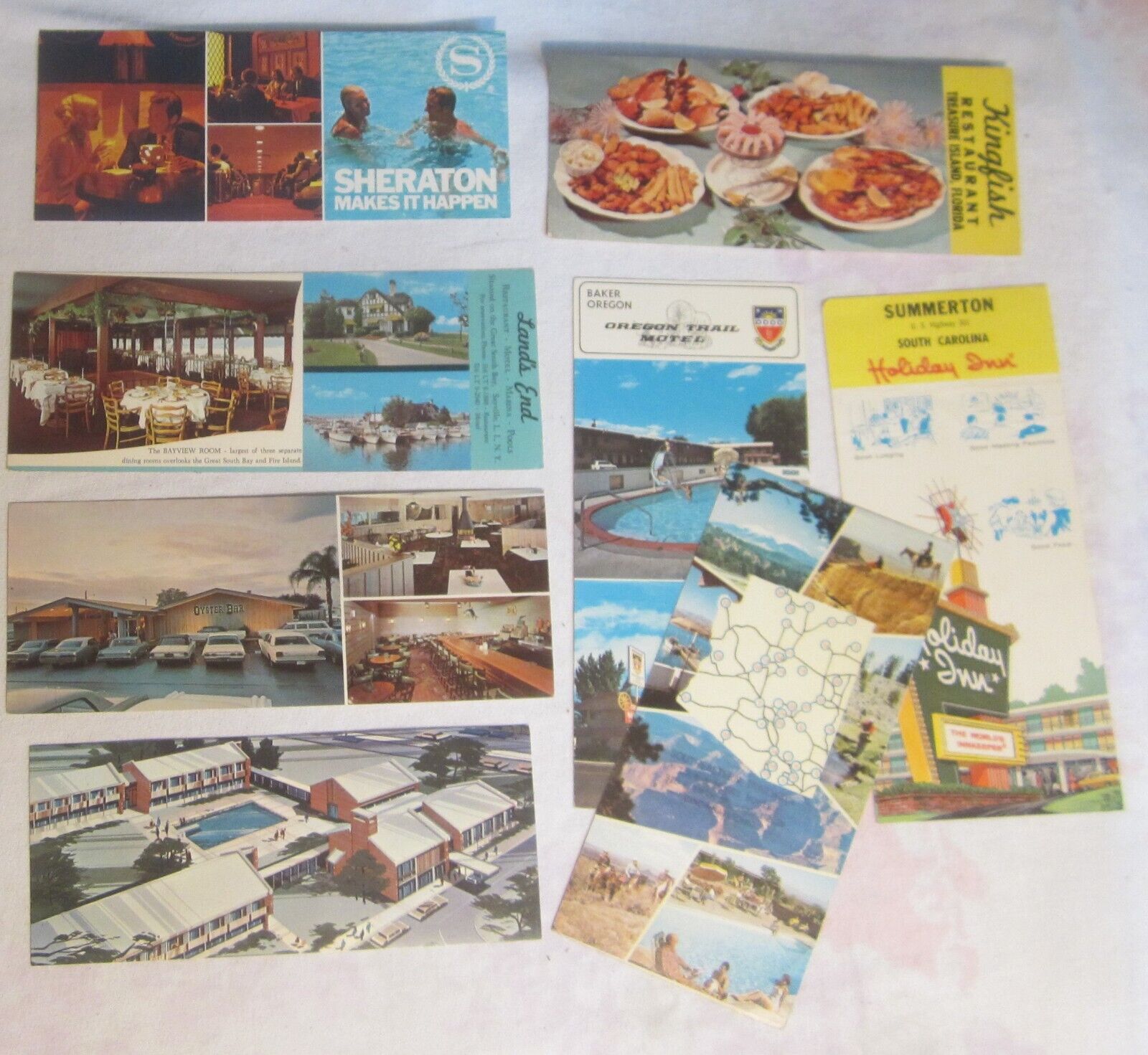 Eight Oversized and Unused ADVERTISING POSTCARDS -- Hotels, Motels & Restaurants