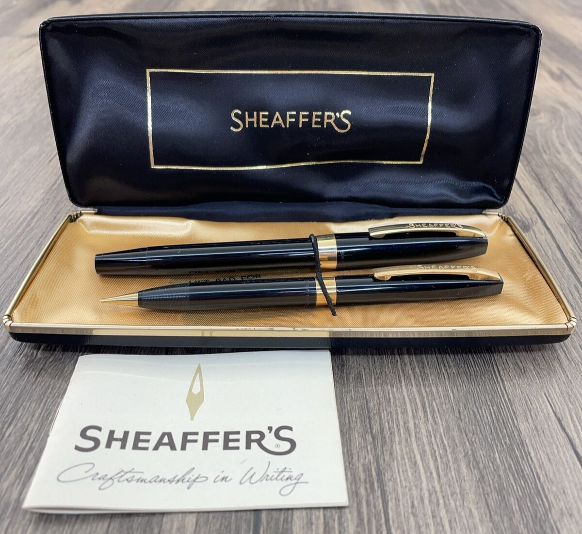 Vintage Sheaffer Black/Gold Touchdown Fountain Pen Set with Matching Pencil