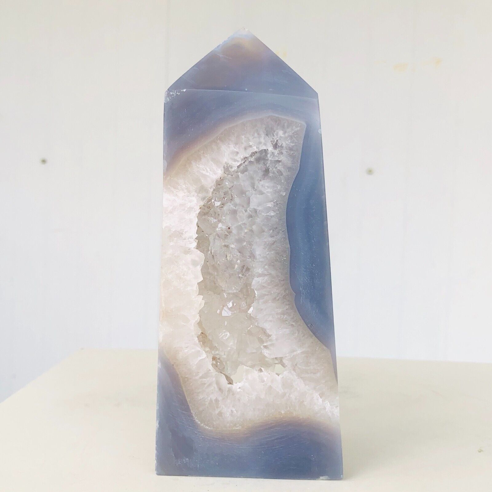 529g Natural Druzy Agate Quartz Crystal Geode Obelisk Mineral Healing T746