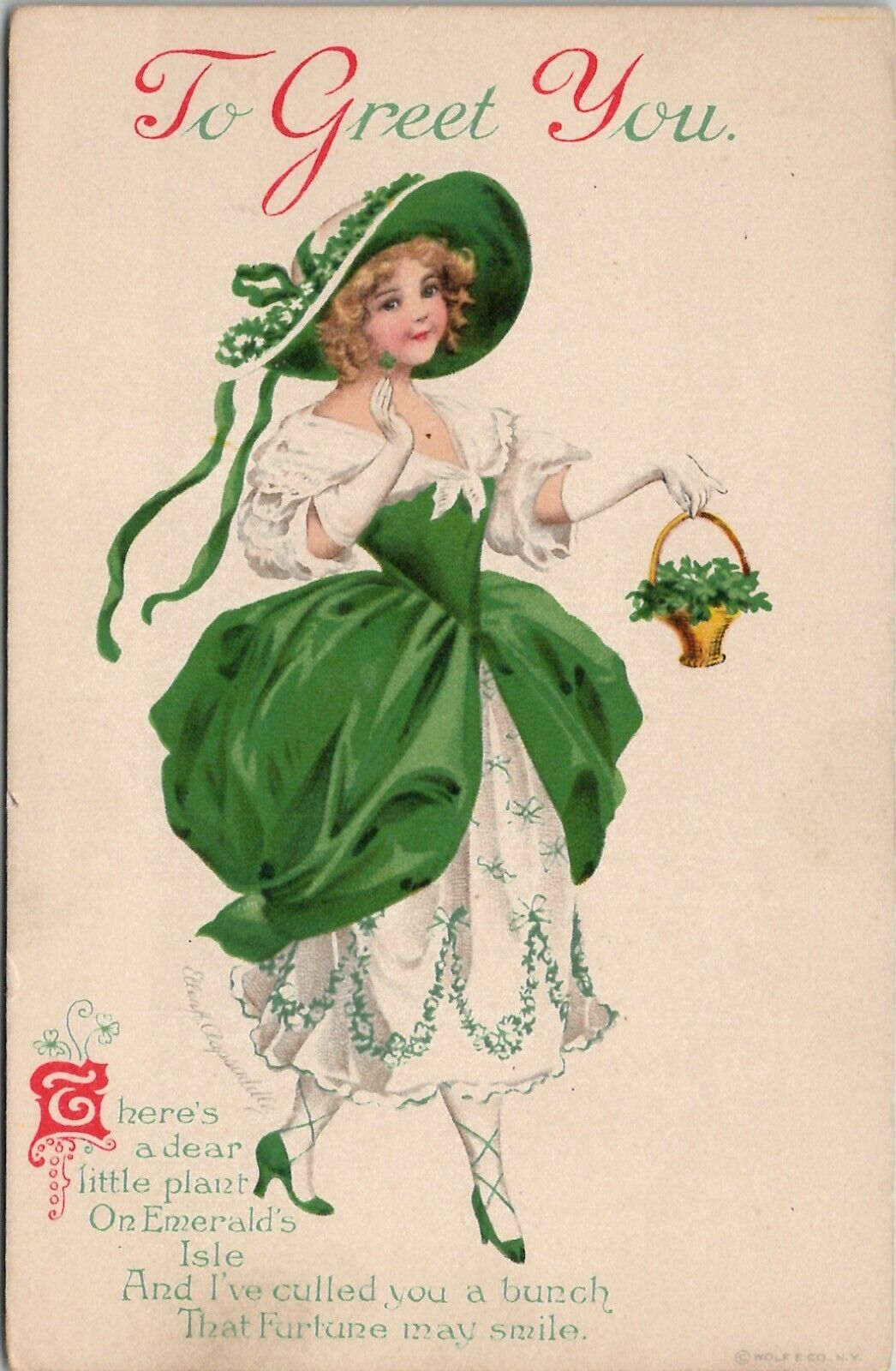 Ellen Clapsaddle St Patrick\'s Day To Greet You on Emeralds Isle Postcard W9