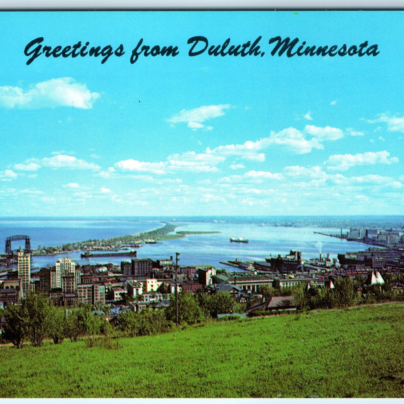 c1950s Duluth, Minn. Greetings from Birds Eye Skyline Boulevard Scenic PC A265