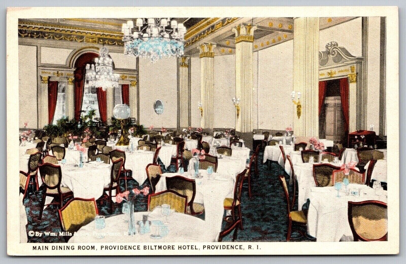 Providence Rhode Island Biltmore Hotel Interior Main Dining Room WB Postcard