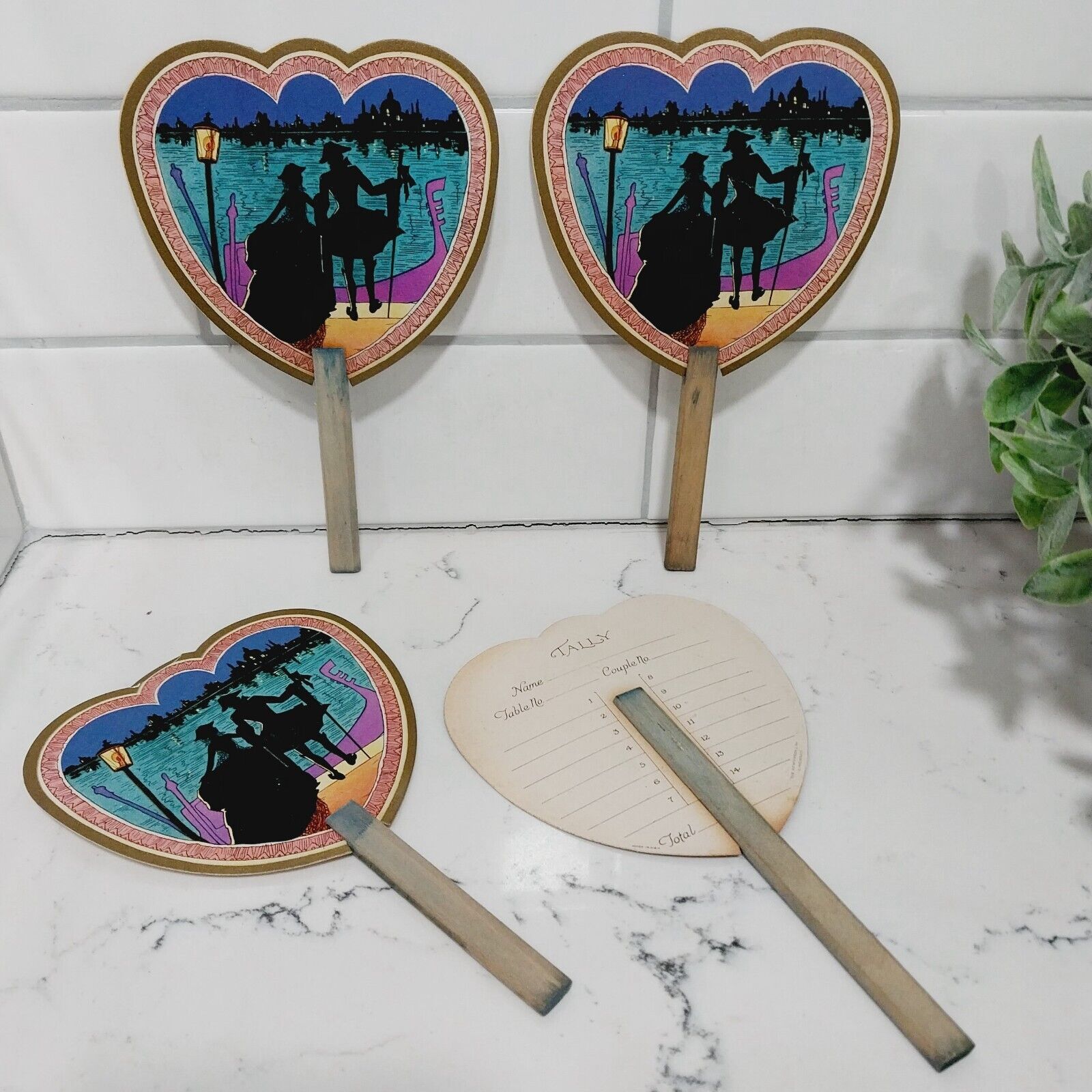 🩷 Vintage 1920s Heart Shaped w/ Stick (4) Man and Woman Walking Game Tally 