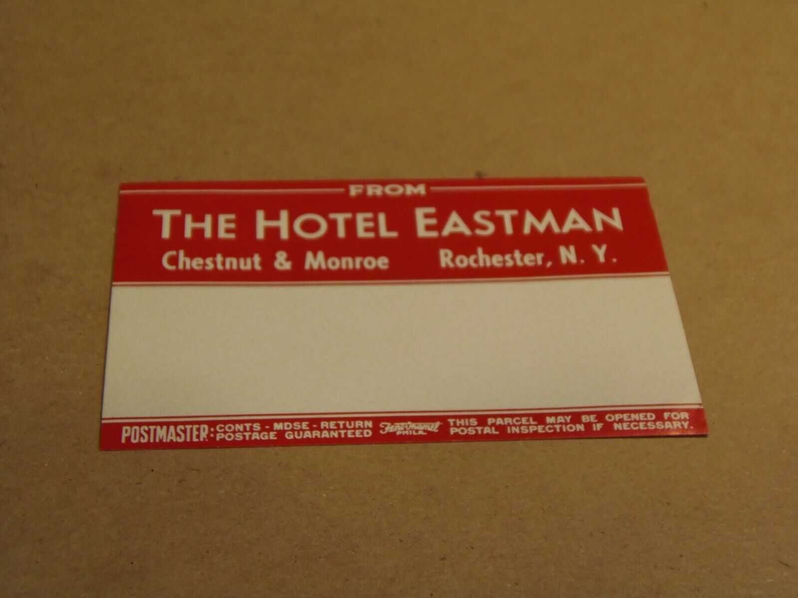 The Hotel Eastman, Rochester, N. Y., U. S. A., Vintage Luggage Label 7/2