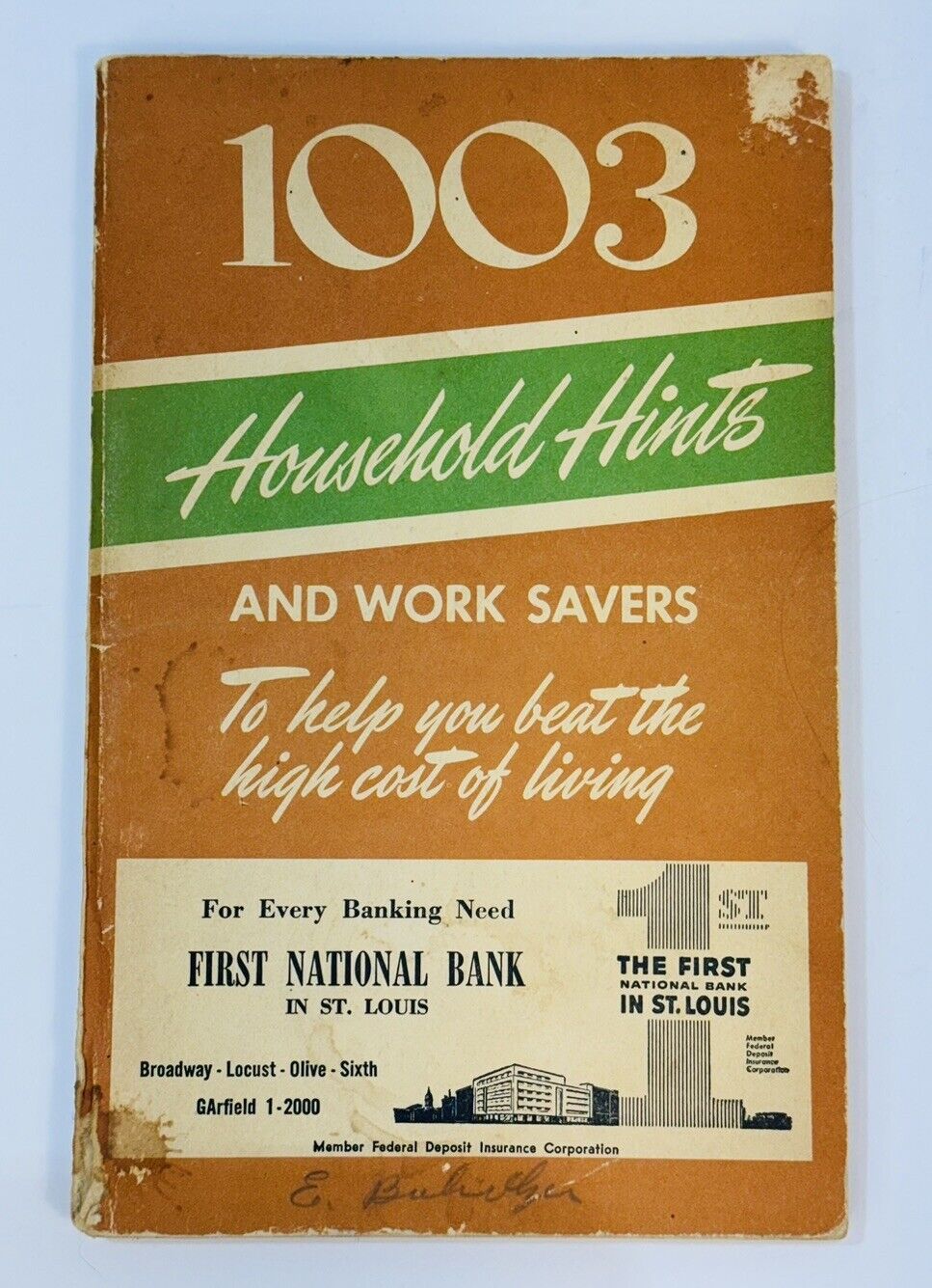 1003 Household Hints First National Bank St. Louis 1951 Vintage Paper Booklet