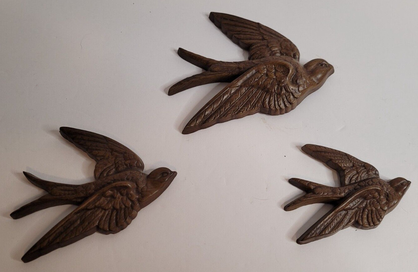 Vintage Burwood Prod. Co. Faux Wood Birds 1983 Set Of 3 Wall Decor Made in USA