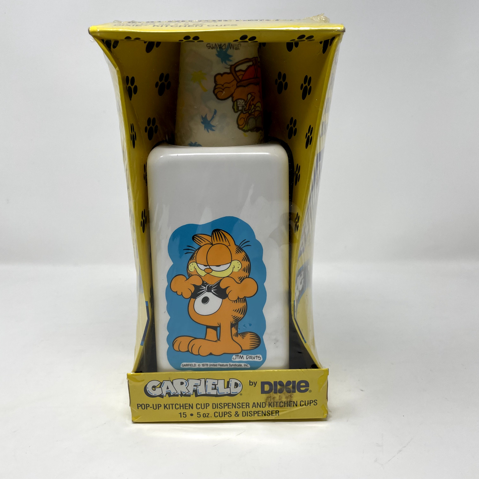 Vintage Garfield In Bow Tie Dixie Cup Countertop Dispenser 1978 White Cups New