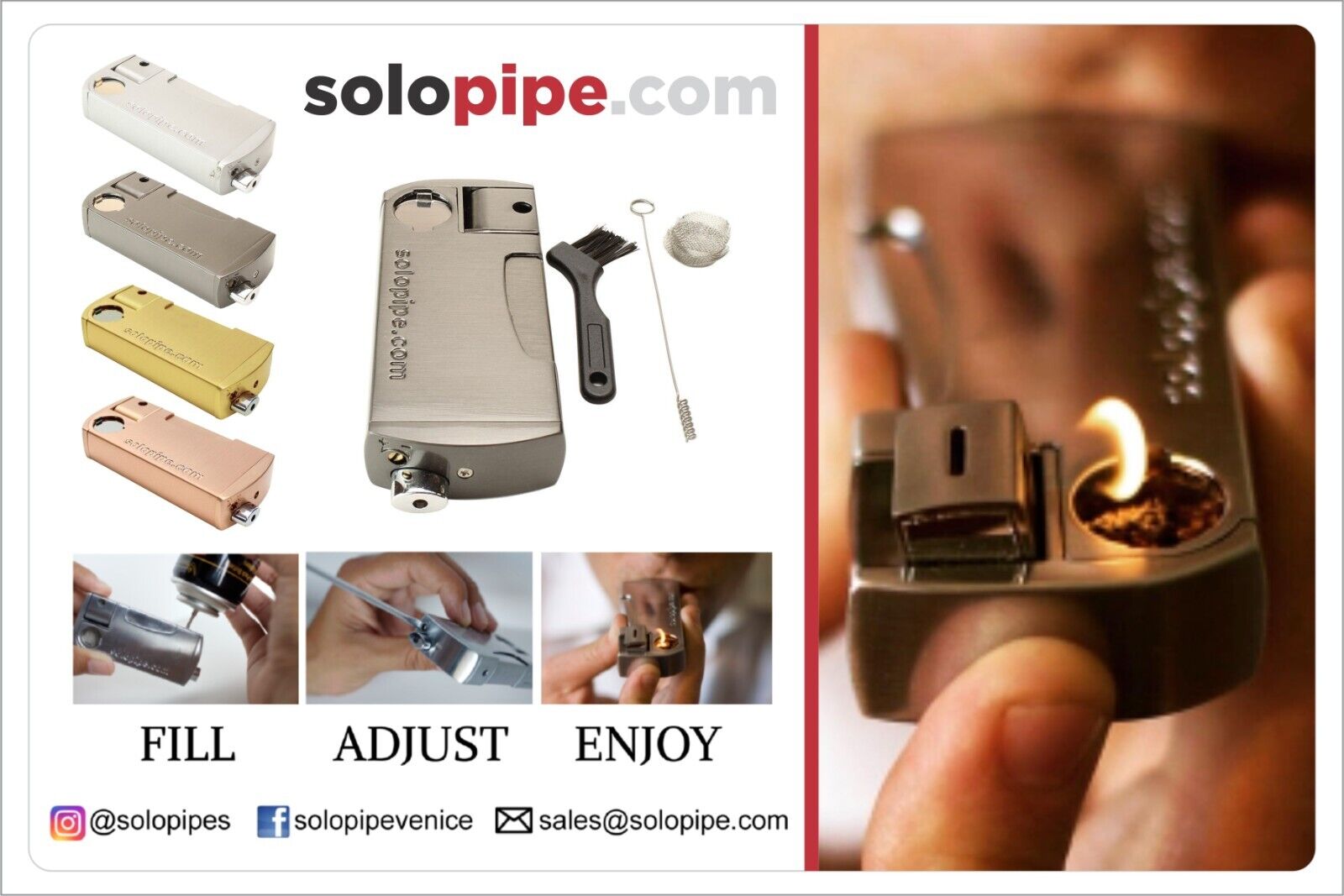 Solopipe - Original all in one Lighter + bag, brush, poker & screen - Rose Gold