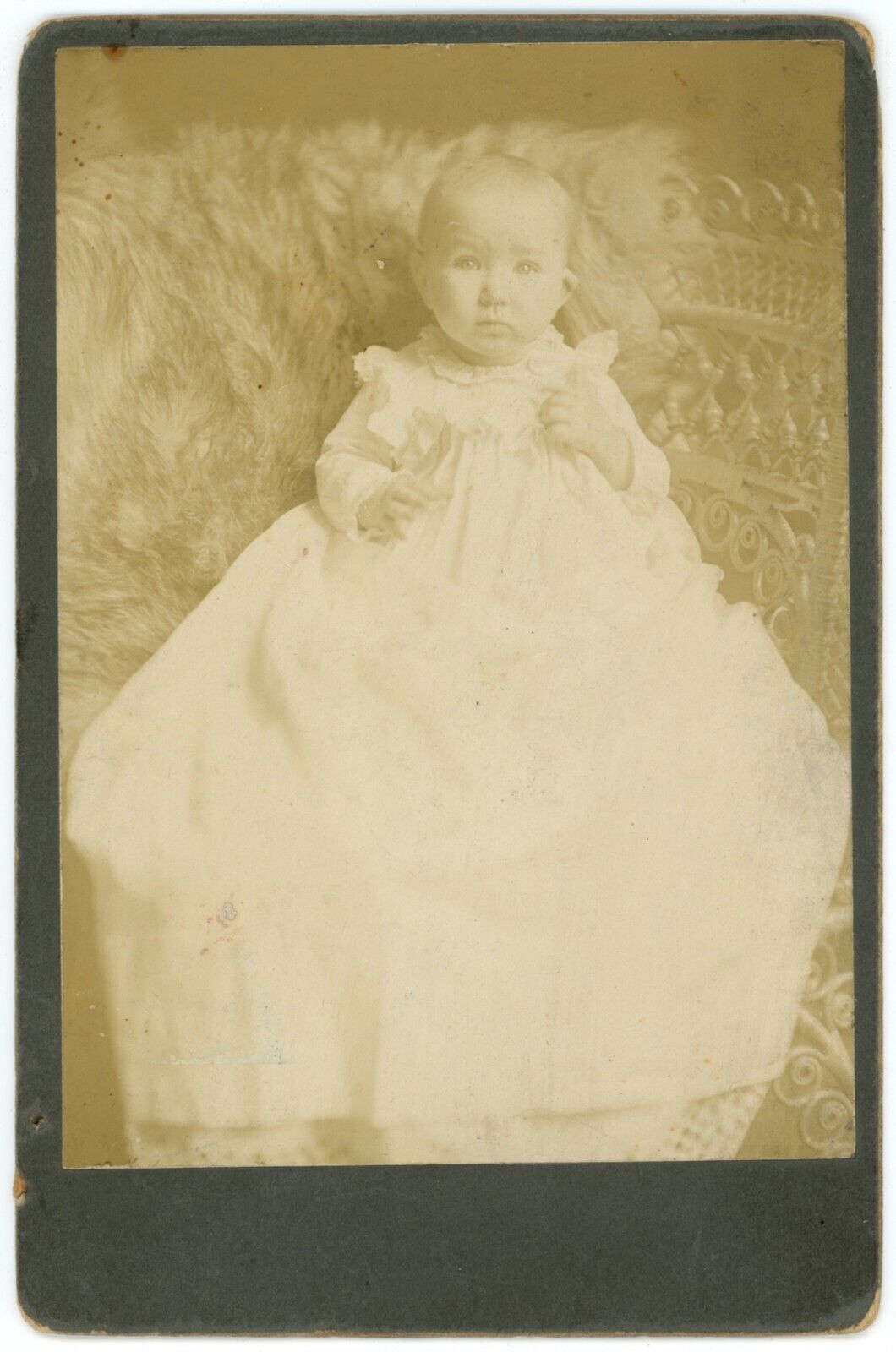 CIRCA 1890'S CABINET CARD Adorable Little Baby In White Dress J.B. Parsons