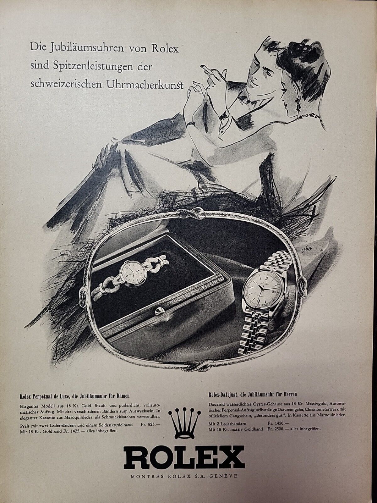 Rolex Watch Print Advertising 1946 Du Swiss Luxury Precision German Perpetual