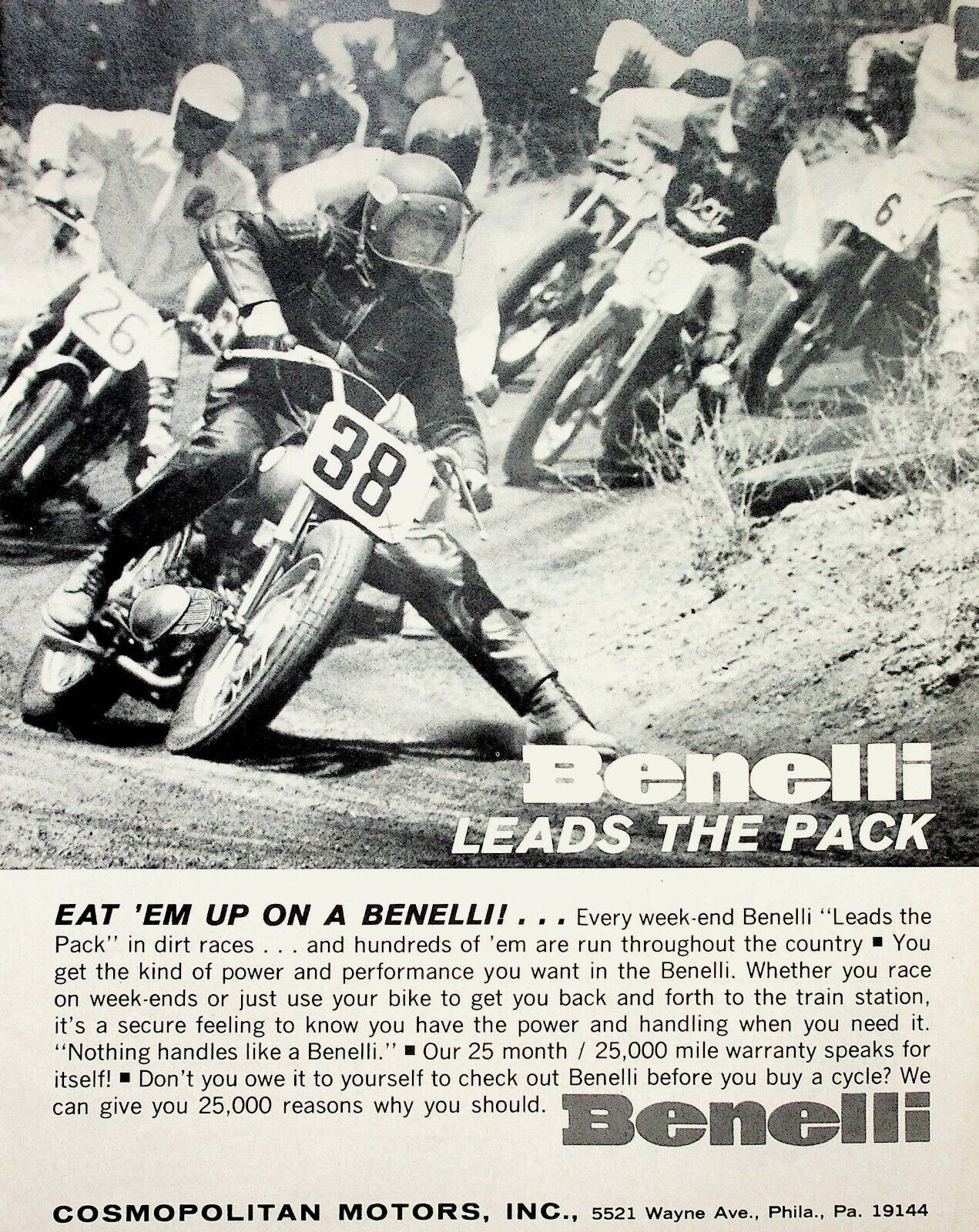 1968 Benelli Motorcycle Dirt Racing - Vintage Ad