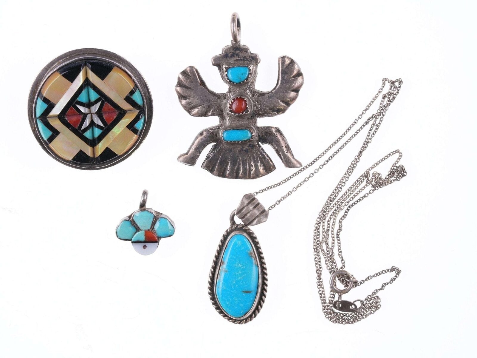 Vintage Zuni and Navajo Sterling and stone pendants