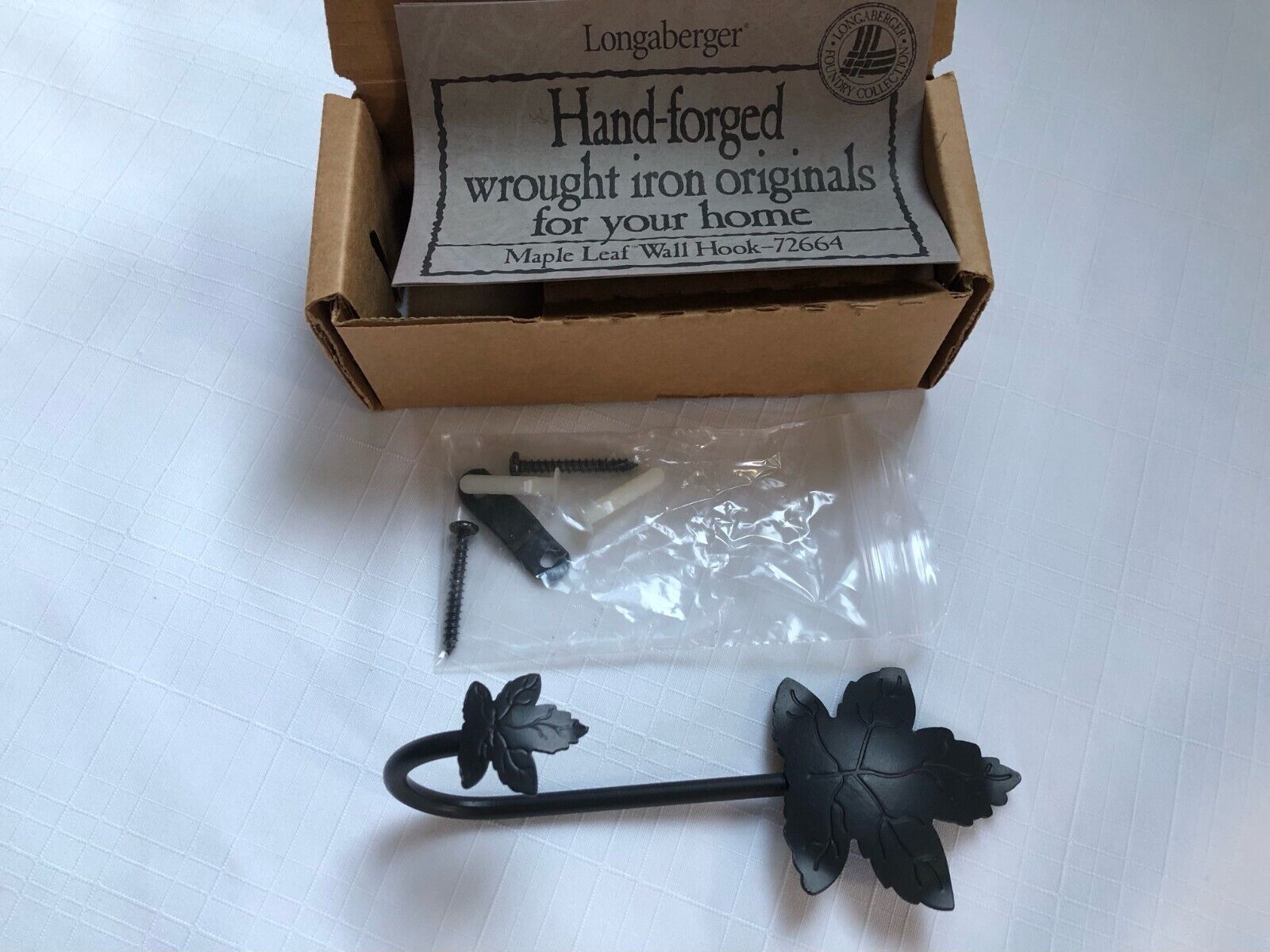 LONGABERGER Wall Hook Maple Leaf Wrought Iron #72664 - 1998 - NEW in Box UNIQUE