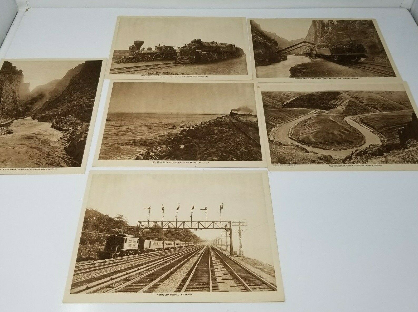 Hanging Bridge William Crooks Perfected Train 1915 Set of 5 Sepia Photo Prints 
