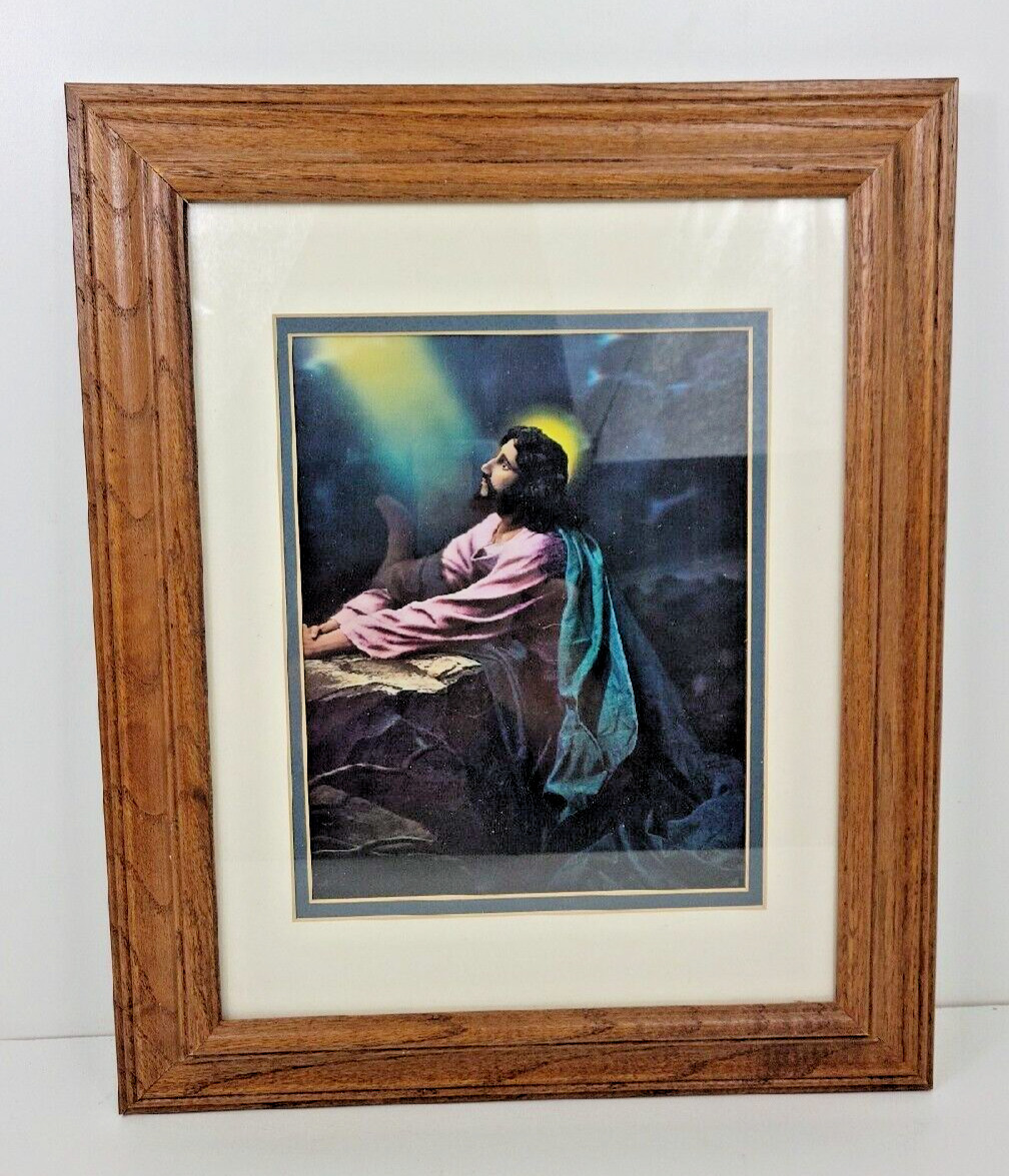 Vintage Christ Agony in the Garden 3D Print Wood Framed 14.5x17.5