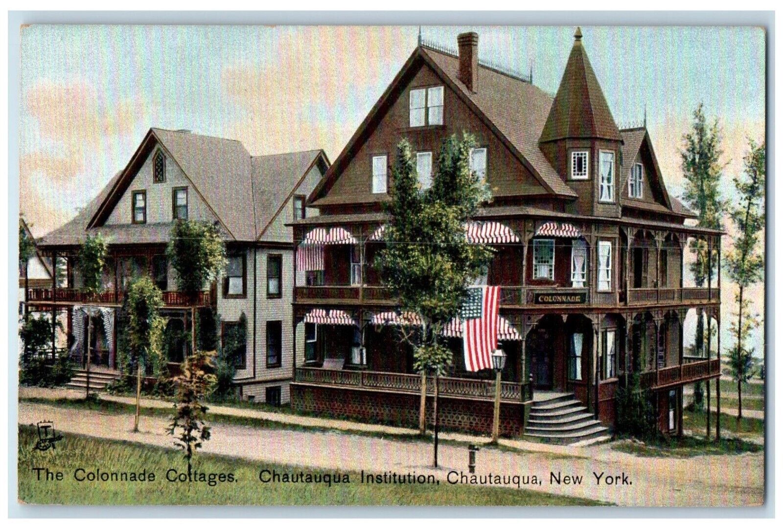Chautauqua New York NY Postcard Colonnade Cottages Chautauqua Institution c1910