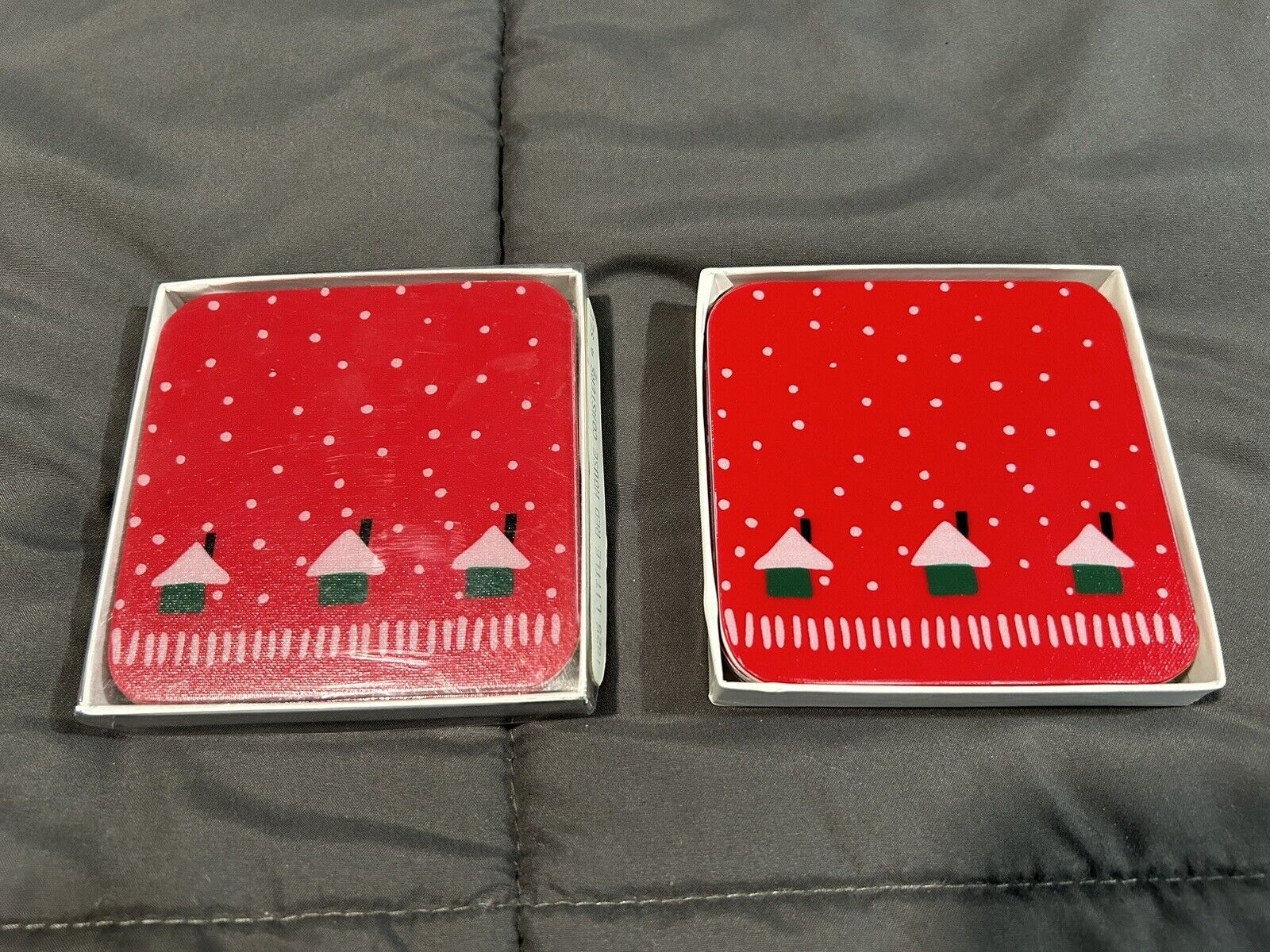 2 BOXES VINTAGE DULANE TOWLE CO LITTLE RED HOUSE COASTERS  NEVER USED