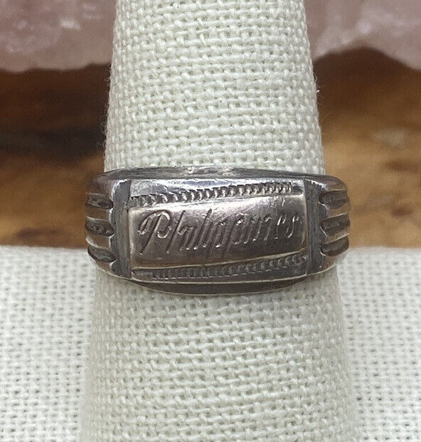 VINTAGE WWII PHILIPPINES SWEATHEART TRENCH ART RING SIZE 9.25