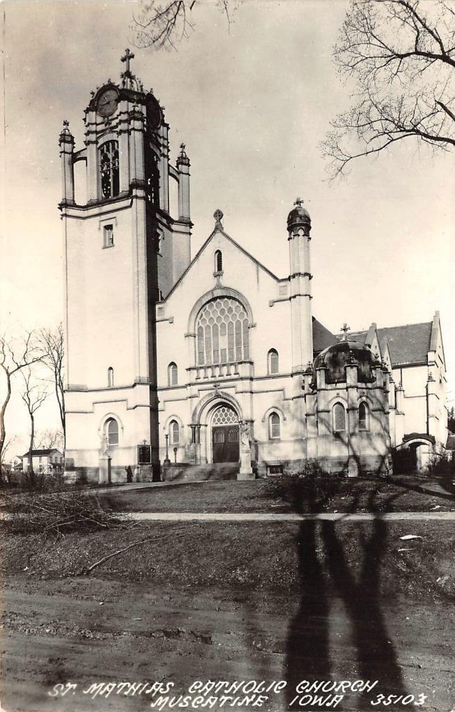 RPPC St. Mathias Catholic Church, Muscatine, Iowa ca 1940s Vintage Postcard